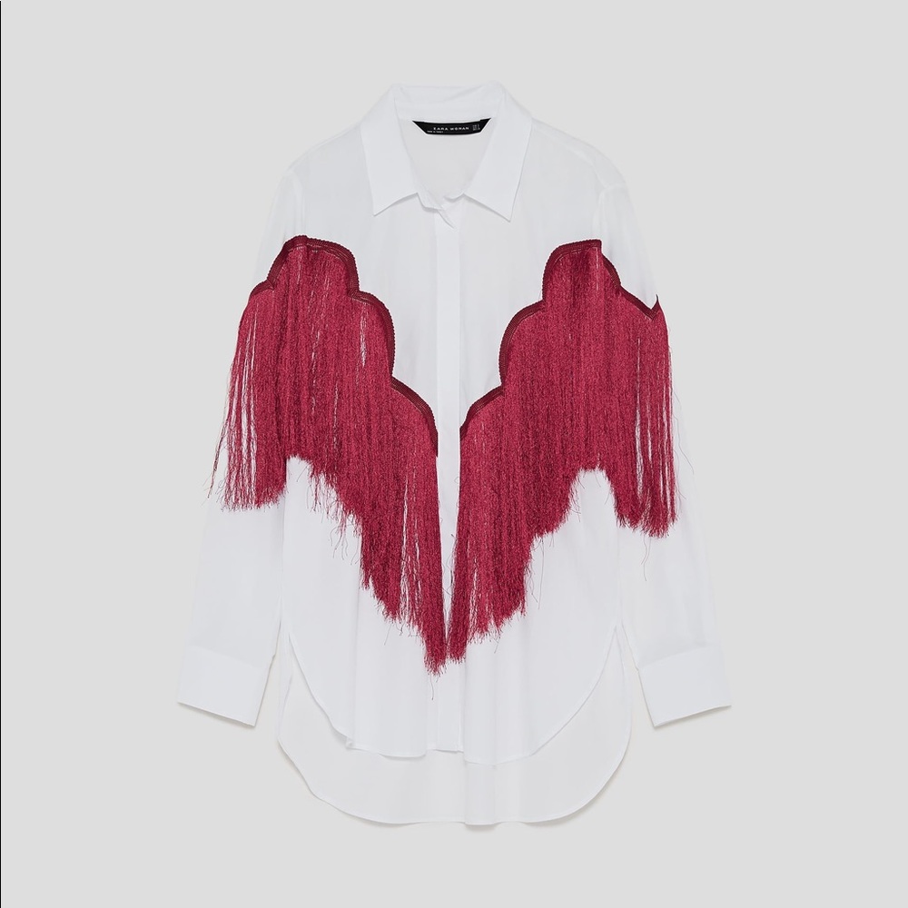 Zara shirt with contrasting fringe size XS